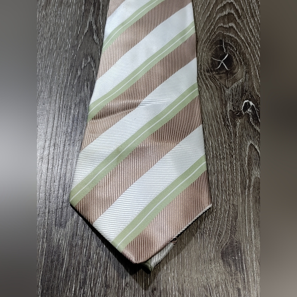 Versace Men's Brown and Green Striped Silk Tie